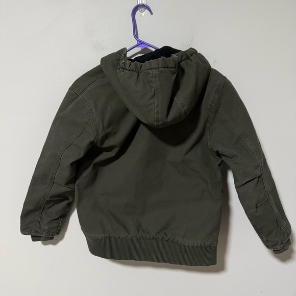 Carhartt Youth Boy Canvas Full-Zip Hooded Jacket Green Size 10-12 Quilted inside - Picture 8 of 9